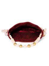 Floral Embroidered Pearl Potli Bag - Maroon