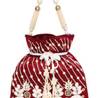 Floral Embroidered Pearl Potli Bag - Maroon