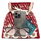 Floral Embroidered Pearl Potli Bag - Maroon