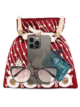 Floral Embroidered Pearl Potli Bag - Maroon