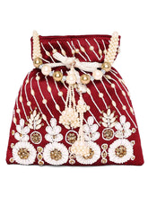 Floral Embroidered Pearl Potli Bag - Maroon