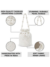 Lustrous Carry Pearl & Stones White Potli Bag