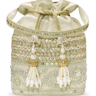 Peora Pearl Sequin Drawstring Potli Bag - Gold