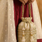 Peora Pearl Sequin Drawstring Potli Bag - Gold