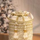 Peora Pearl Sequin Drawstring Potli Bag - Gold