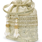 Peora Pearl Sequin Drawstring Potli Bag - Gold