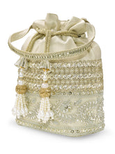 Peora Pearl Sequin Drawstring Potli Bag - Gold