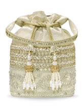 Peora Pearl Sequin Drawstring Potli Bag - Gold