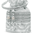 Peora Pearl Sequin Drawstring Potli Bag - Silver