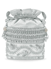 Peora Pearl Sequin Drawstring Potli Bag - Silver