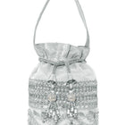 Peora Pearl Sequin Drawstring Potli Bag - Silver