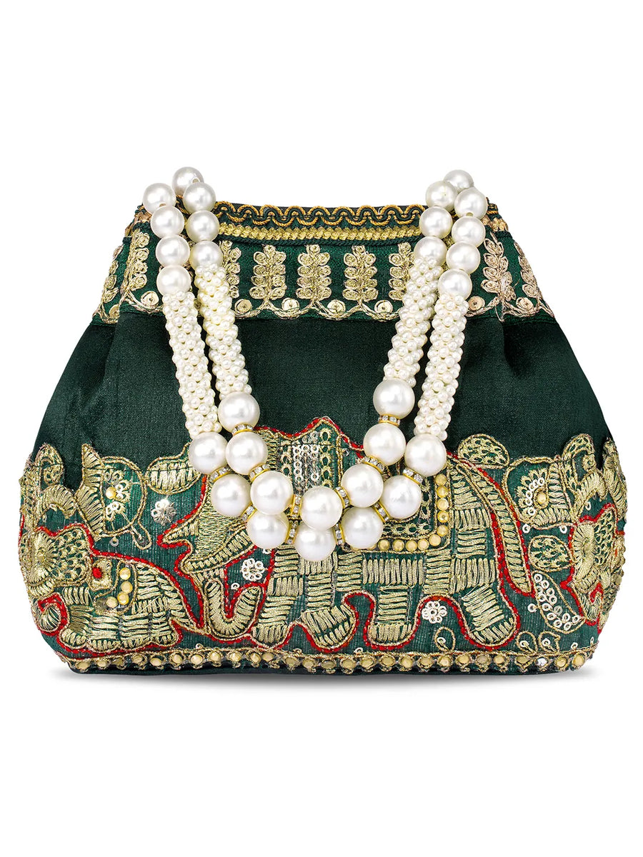 Timeless Zari Embroidery Potli Bag - Green