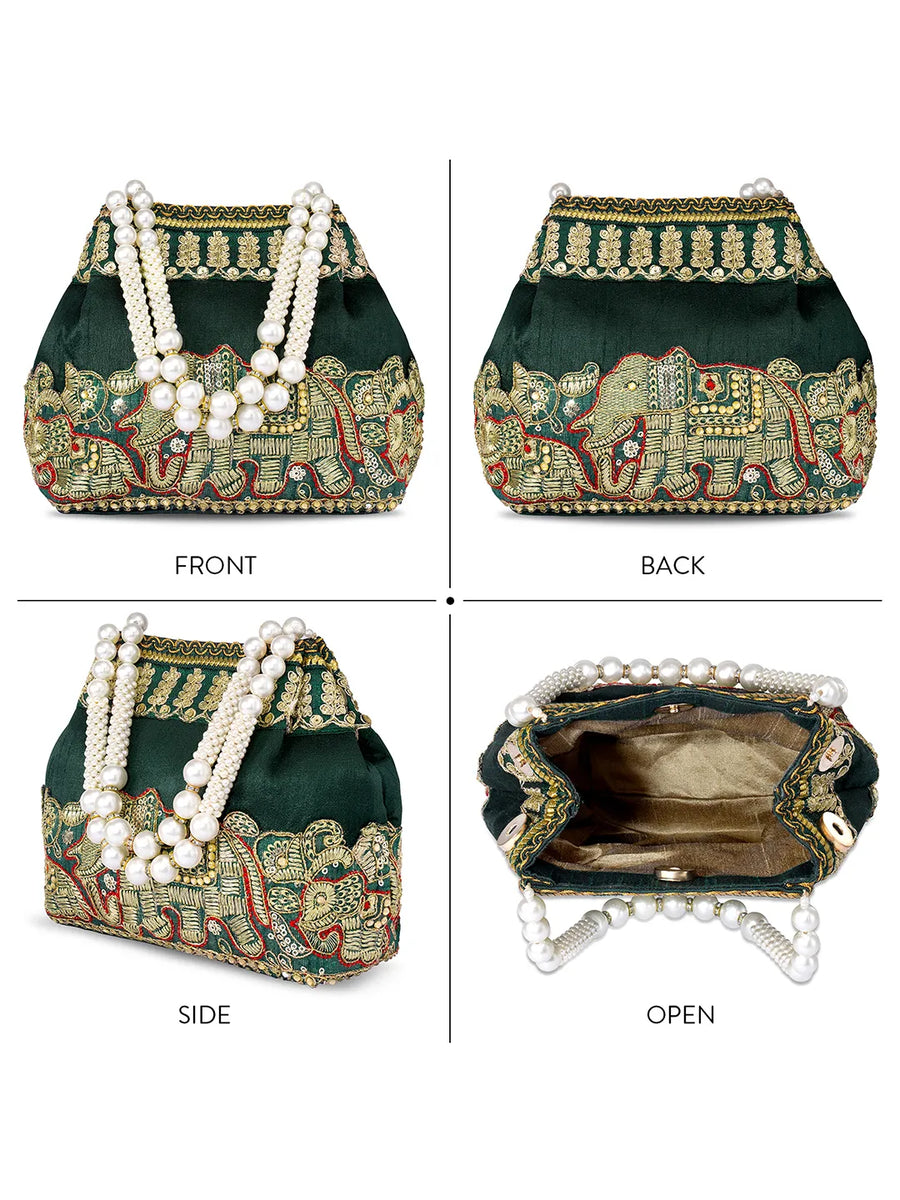 Timeless Zari Embroidery Potli Bag - Green