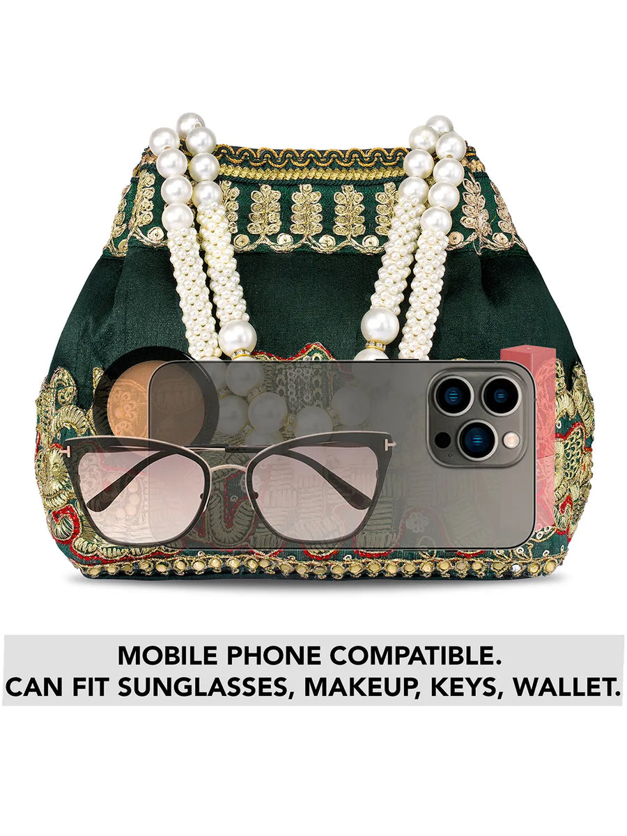 Timeless Zari Embroidery Potli Bag - Green