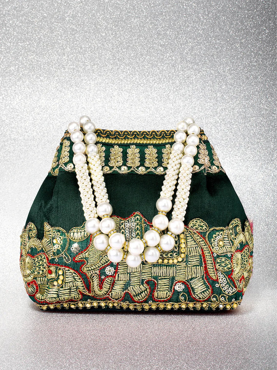 Timeless Zari Embroidery Potli Bag - Green