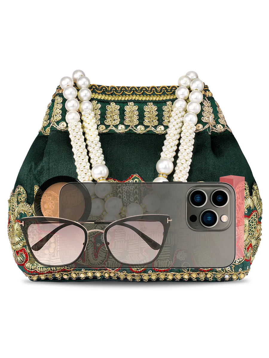 Timeless Zari Embroidery Potli Bag - Green