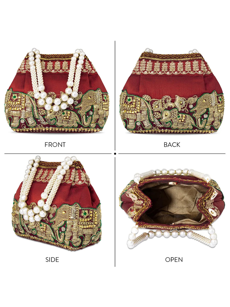 Timeless Zari Embroidery Potli Bag - Maroon