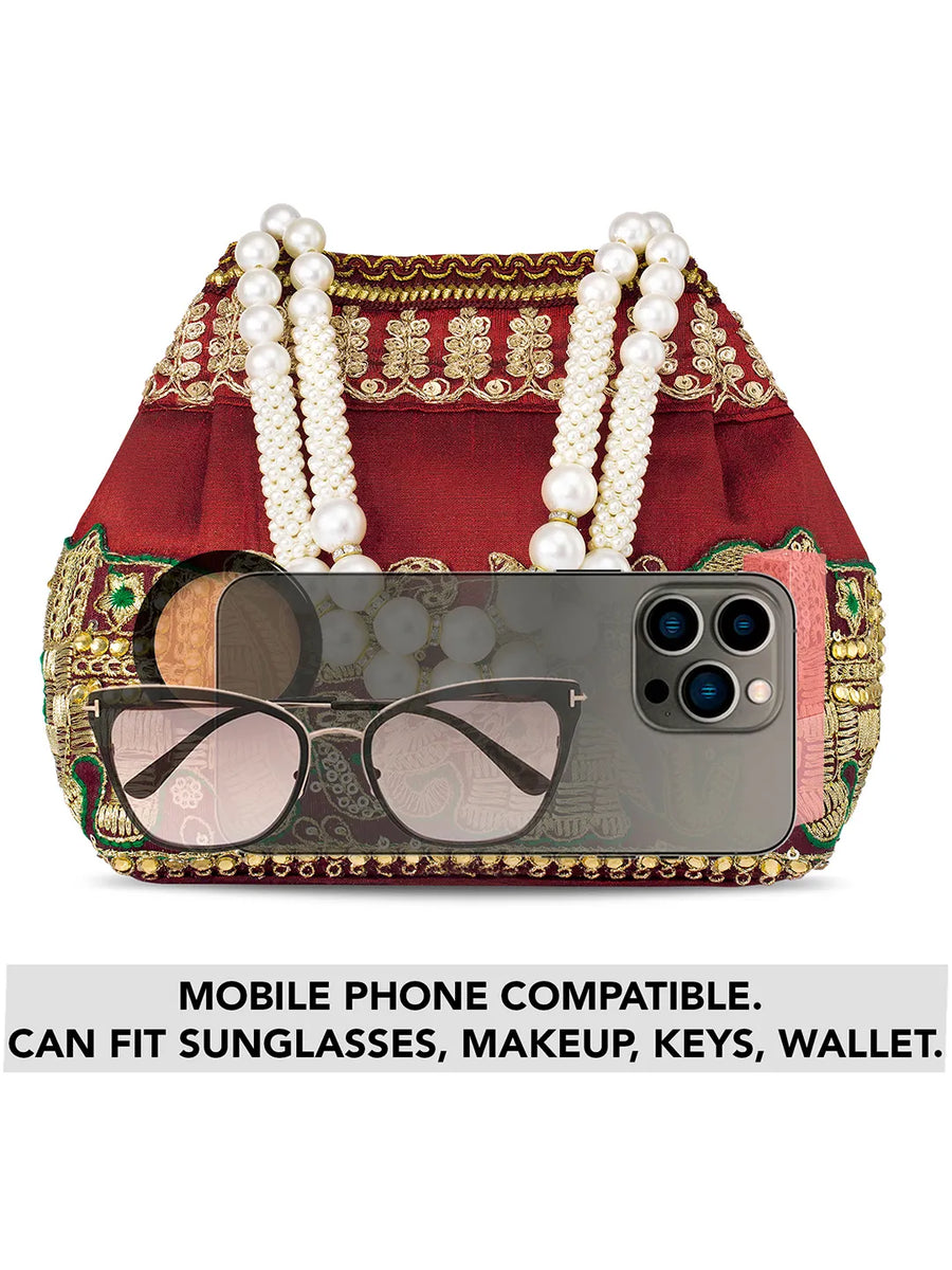 Timeless Zari Embroidery Potli Bag - Maroon