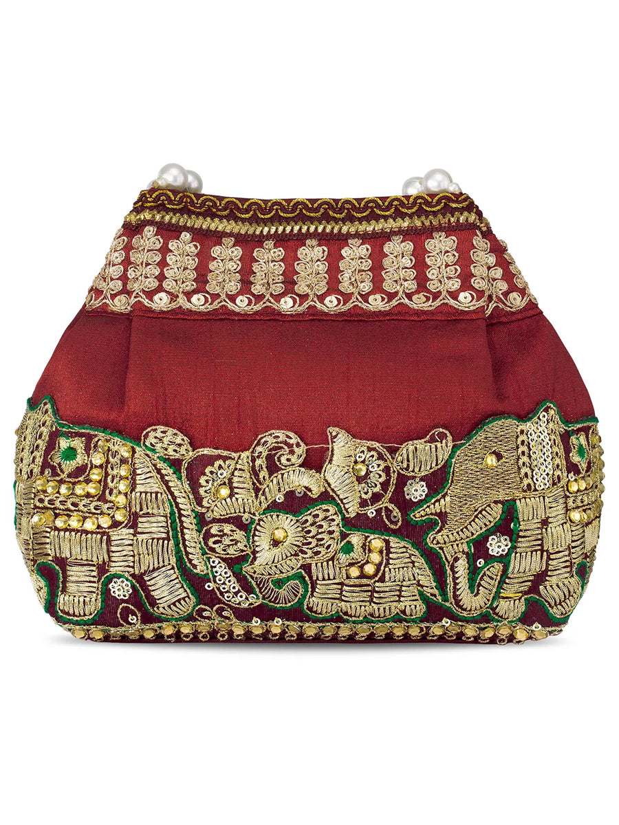 Timeless Zari Embroidery Potli Bag - Maroon