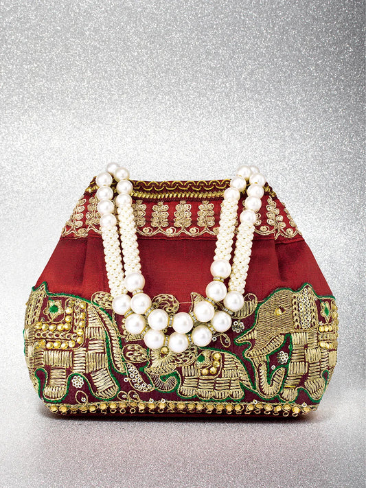 Timeless Zari Embroidery Potli Bag - Maroon