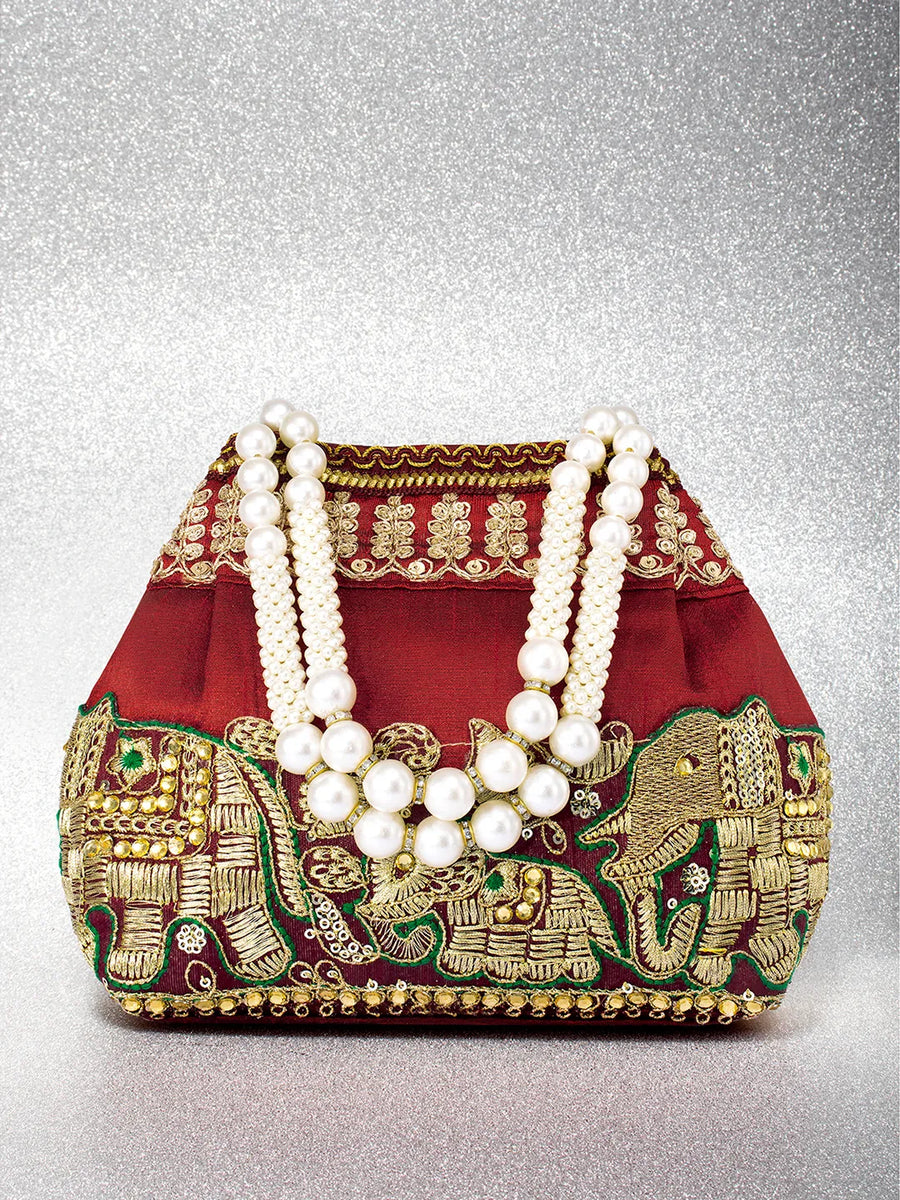 Timeless Zari Embroidery Potli Bag - Maroon