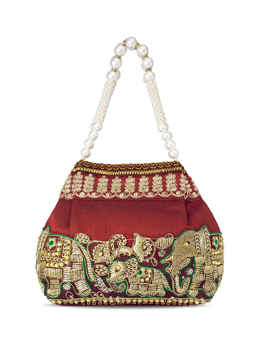 Timeless Zari Embroidery Potli Bag - Maroon