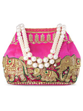 Timeless Zari Embroidery Potli Bag - Rani Pink