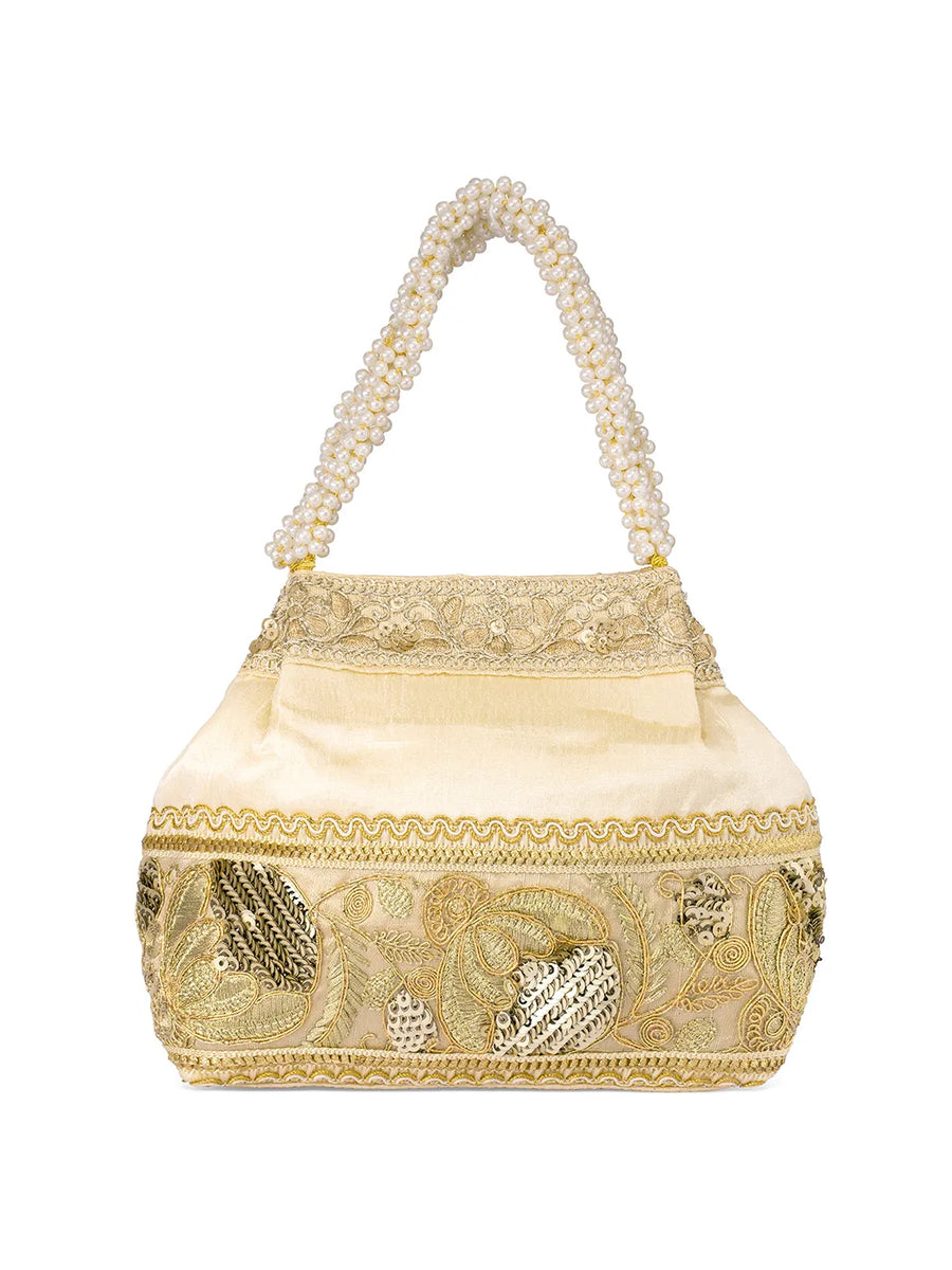 Timeless Zari Embroidery Potli Bag - Cream