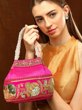 Timeless Zari Embroidery Potli Bag - Rani Pink