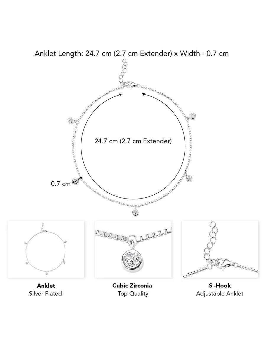 Minimalist Adjustable CZ Sterling Anklet