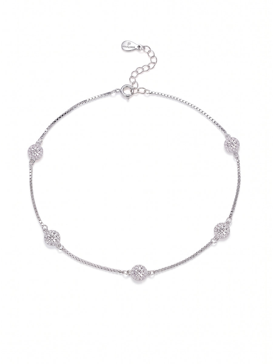 Peora Minimal Crystal Anklet - Silver