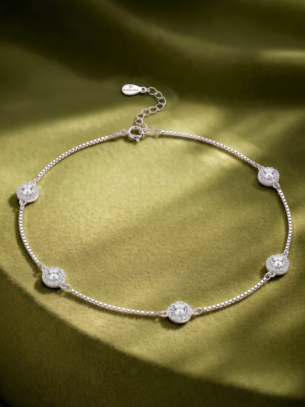 Peora Minimal Crystal Anklet - Silver