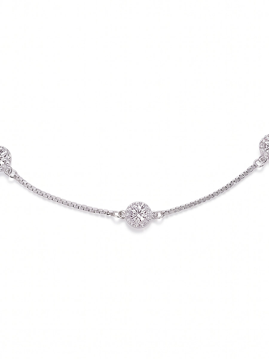 Peora Minimal Crystal Anklet - Silver
