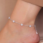 Peora Floral Crystal Anklet - Silver
