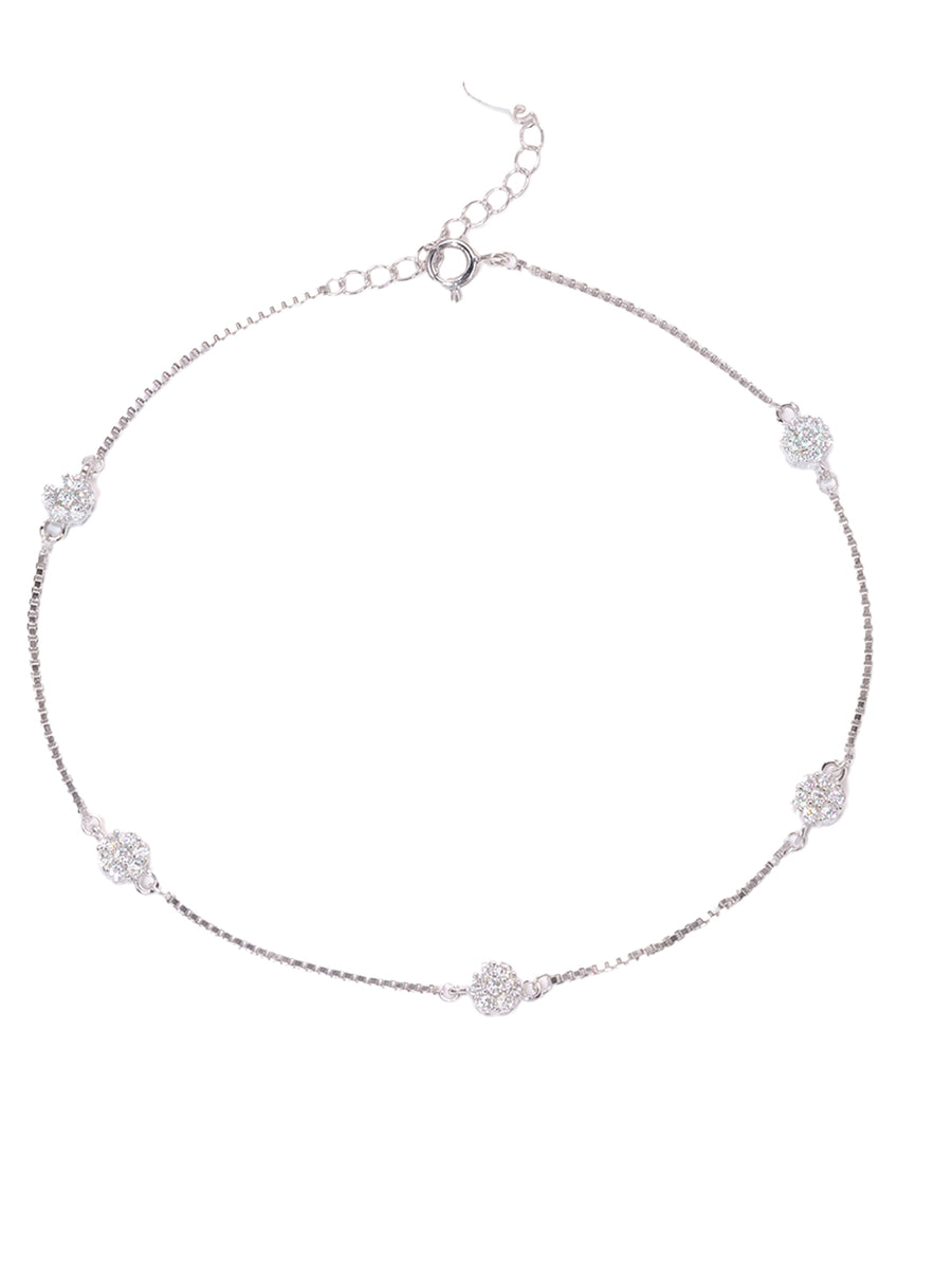 Peora Floral Crystal Anklet - Silver