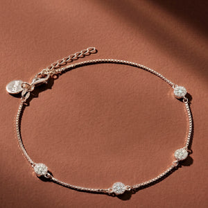 Peora Floral Crystal Anklet - Silver