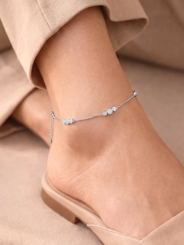 Peora Station Crystal Anklet - Silver