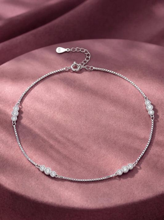 Peora Station Crystal Anklet - Silver