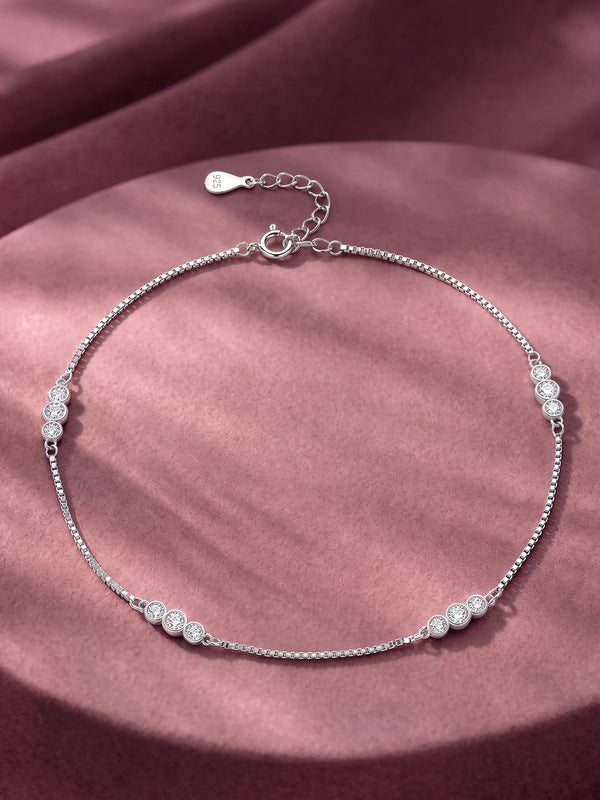 Peora Station Crystal Anklet - Silver