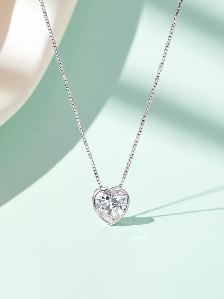 Dainty 925 Silver Heart Crystal Pendant Chain