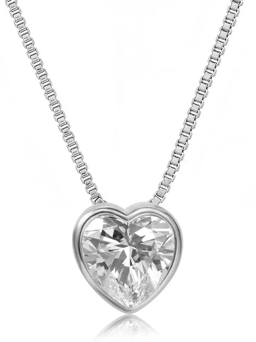 Dainty 925 Silver Heart Crystal Pendant Chain