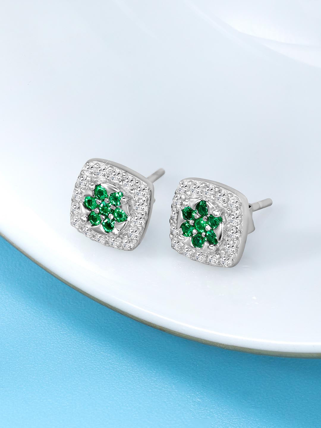 Chic Green & White CZ Studs