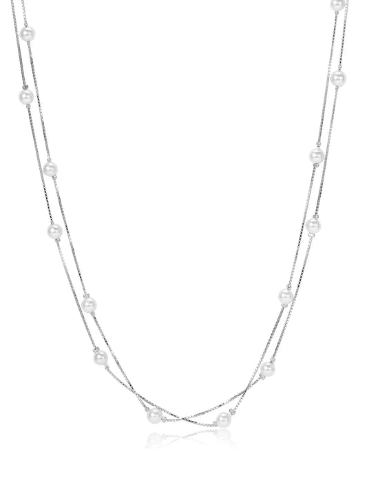 925 Silver Pearl Layered Necklace Chain