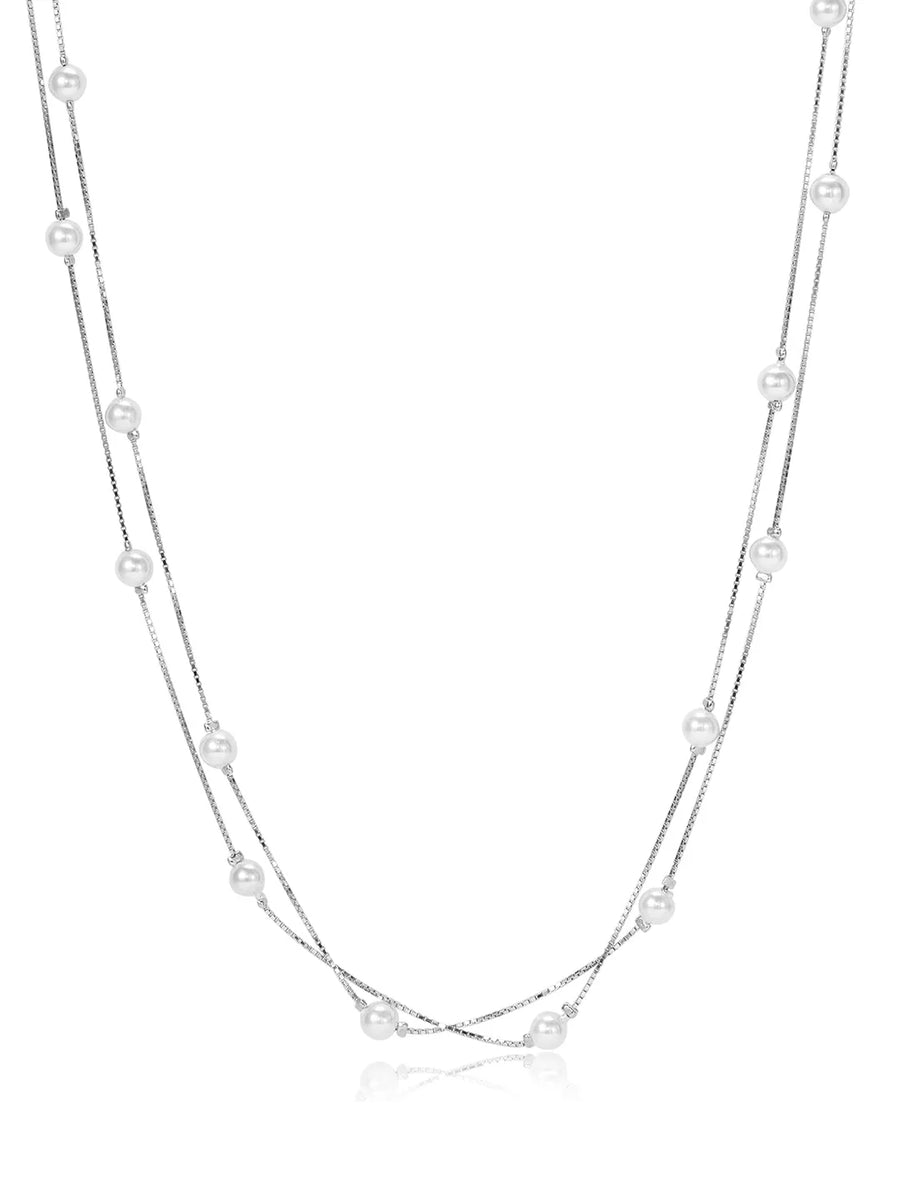 925 Silver Pearl Layered Necklace Chain