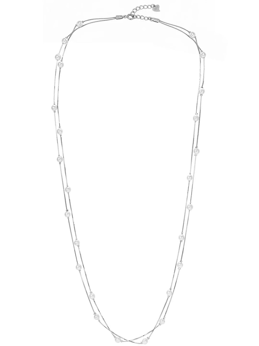 925 Silver Pearl Layered Necklace Chain
