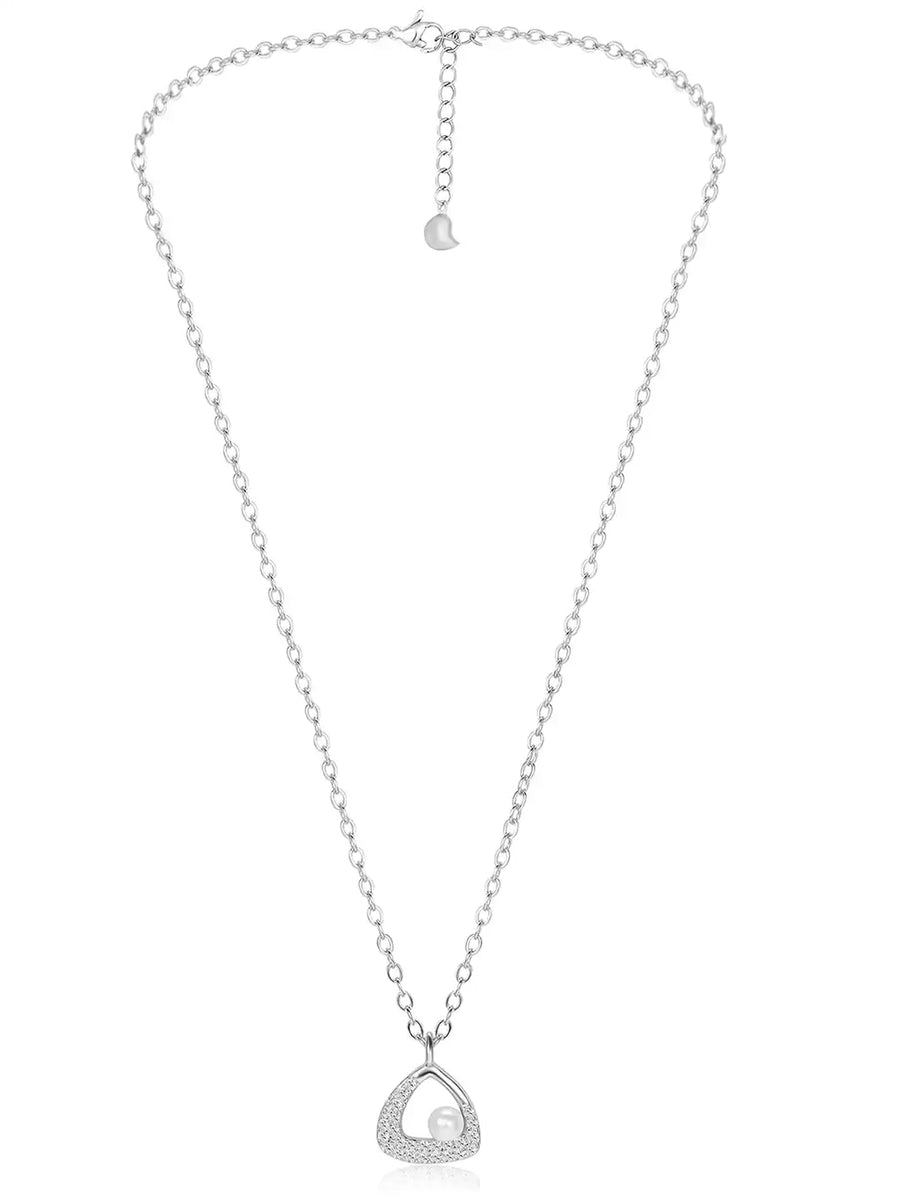 Classic 925 Silver Pearl CZ Pendant Set