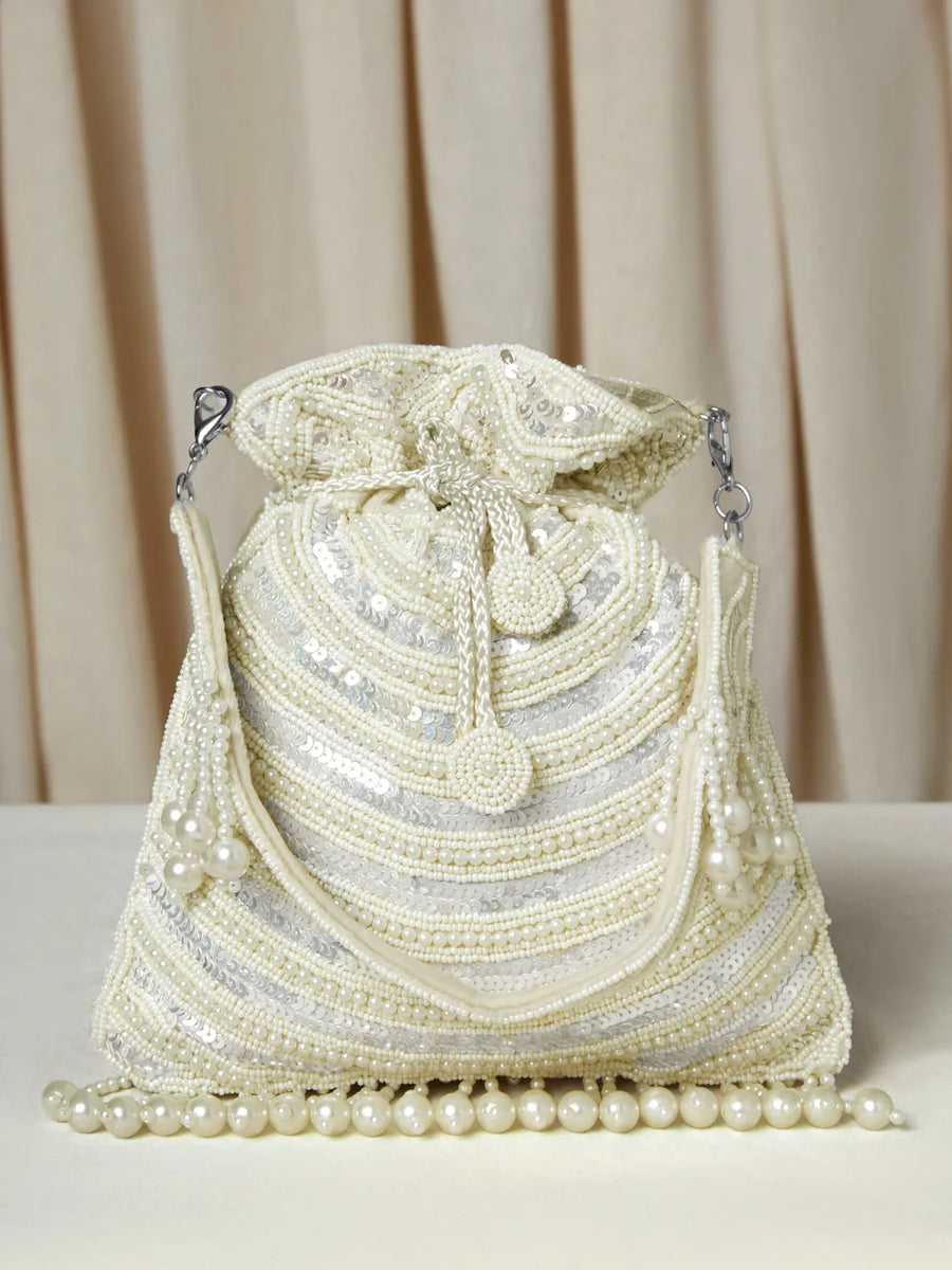 Handcrafted Pearl Potli Styles - White