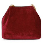 Maroon potli bag named Embroidered Beaded Potli Purse, featuring faux pearl detailing and soft fabric texture | Peora
