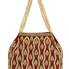 Maroon potli bag named Embroidered Beaded Potli Purse, featuring faux pearl detailing and soft fabric texture | Peora
