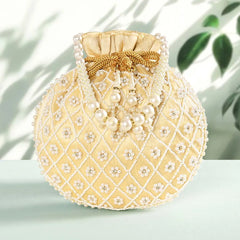 Luxurious Handcrafted Potli Bag Charm - Cream